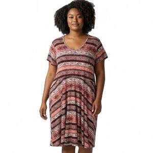 Bobbie Brooks Paisley Short Sleeve Stretch Dress 2X